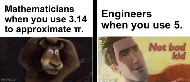 Mathematicians when you use 3.14 to approximate π. Engineers when you use 5.