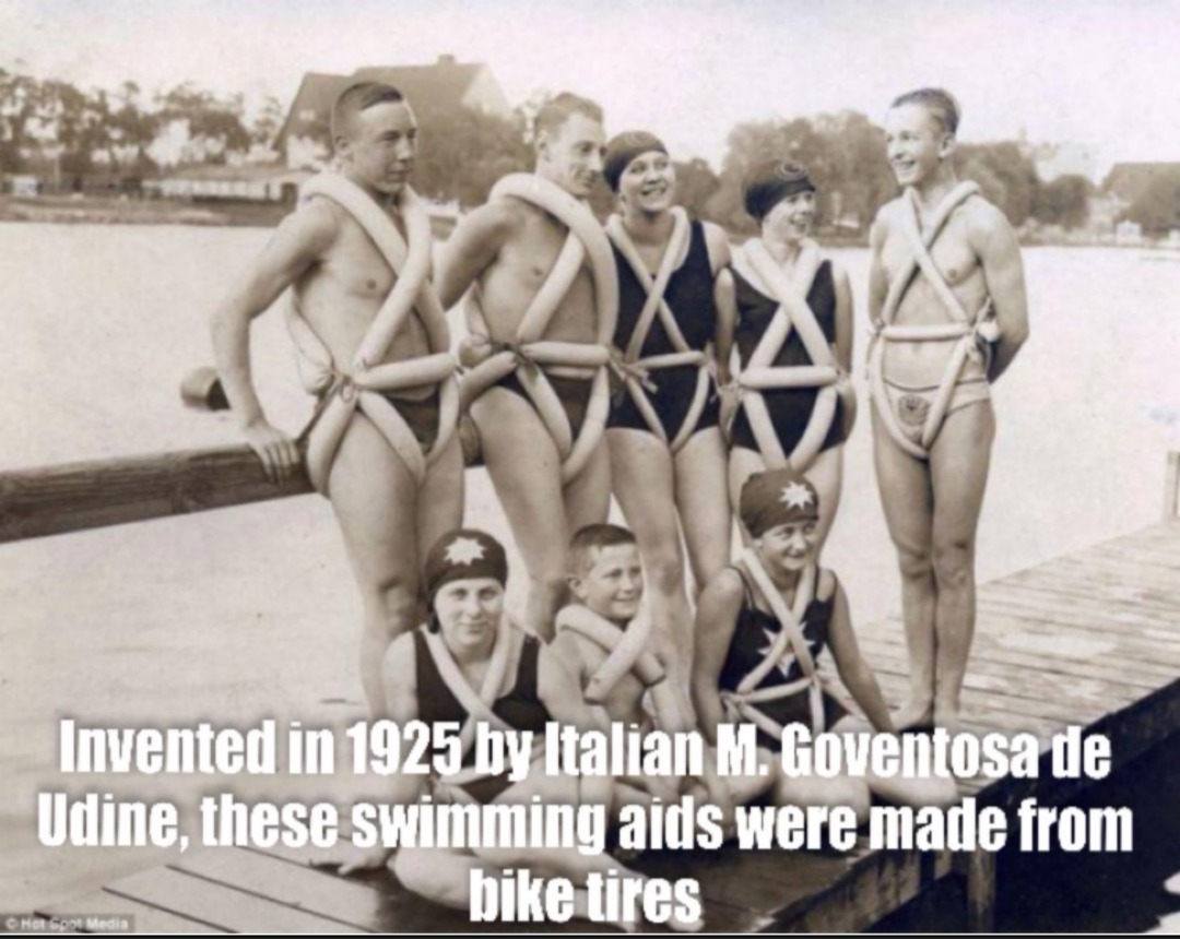 Invented in 1925 by Italian M. Coventosa de Udine, these swimming aids were made from bike tires