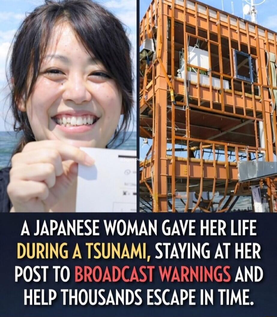 A JAPANESE WOMAN GAVE HER LIFE DURING A TSUNAMI, STAYING AT HER POST TO BROADCAST WARNINGS AND HELP THOUSANDS ESCAPE IN TIME.