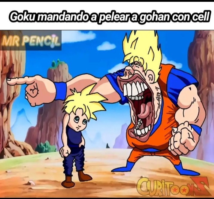 Goku mandando a pelear a gohan con cell