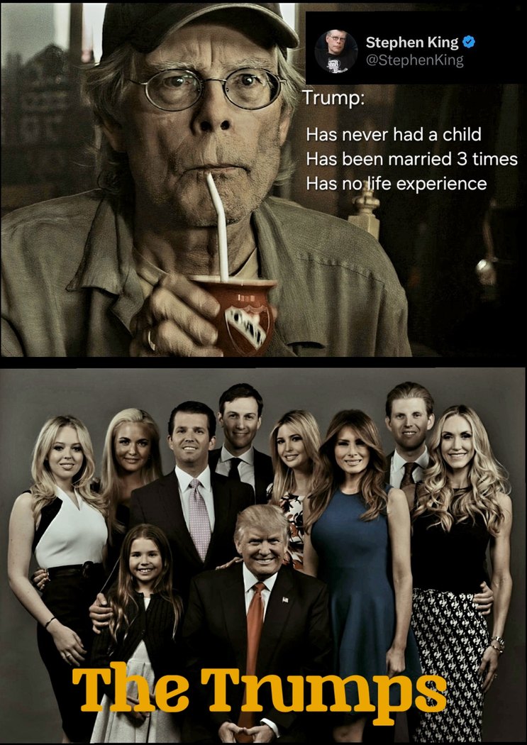 Trump: Has never had a child Has been married 3 times Has no life experience
The Trumps