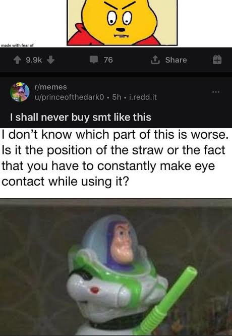 I shall never buy smt like this
I don’t know which part of this is worse. Is it the position of the straw or the fact that you have to constantly make eye contact while using it?