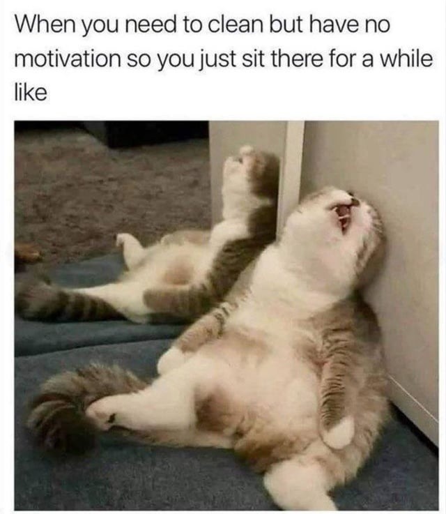 When you need to clean but have no motivation so you just sit there for a while like
