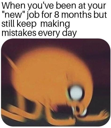 When you've been at your 'new' job for 8 months but still keep making mistakes every day