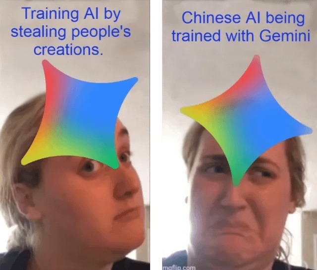 Training AI by stealing people's creations.

Chinese AI being trained with Gemini