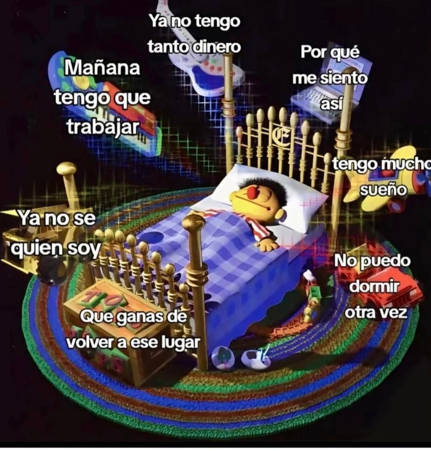 Ya no tengo tanto dinero | Por qué me siento así | tengo mucho sueño | Ya no sé quién soy | Qué ganas de volver a ese lugar | No puedo dormir otra vez | Mañana tengo que trabajar