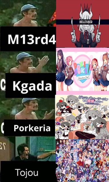 M13rd4, Kgada, Porkeria, Tojou. HellTaker. POKI. Anime collage.