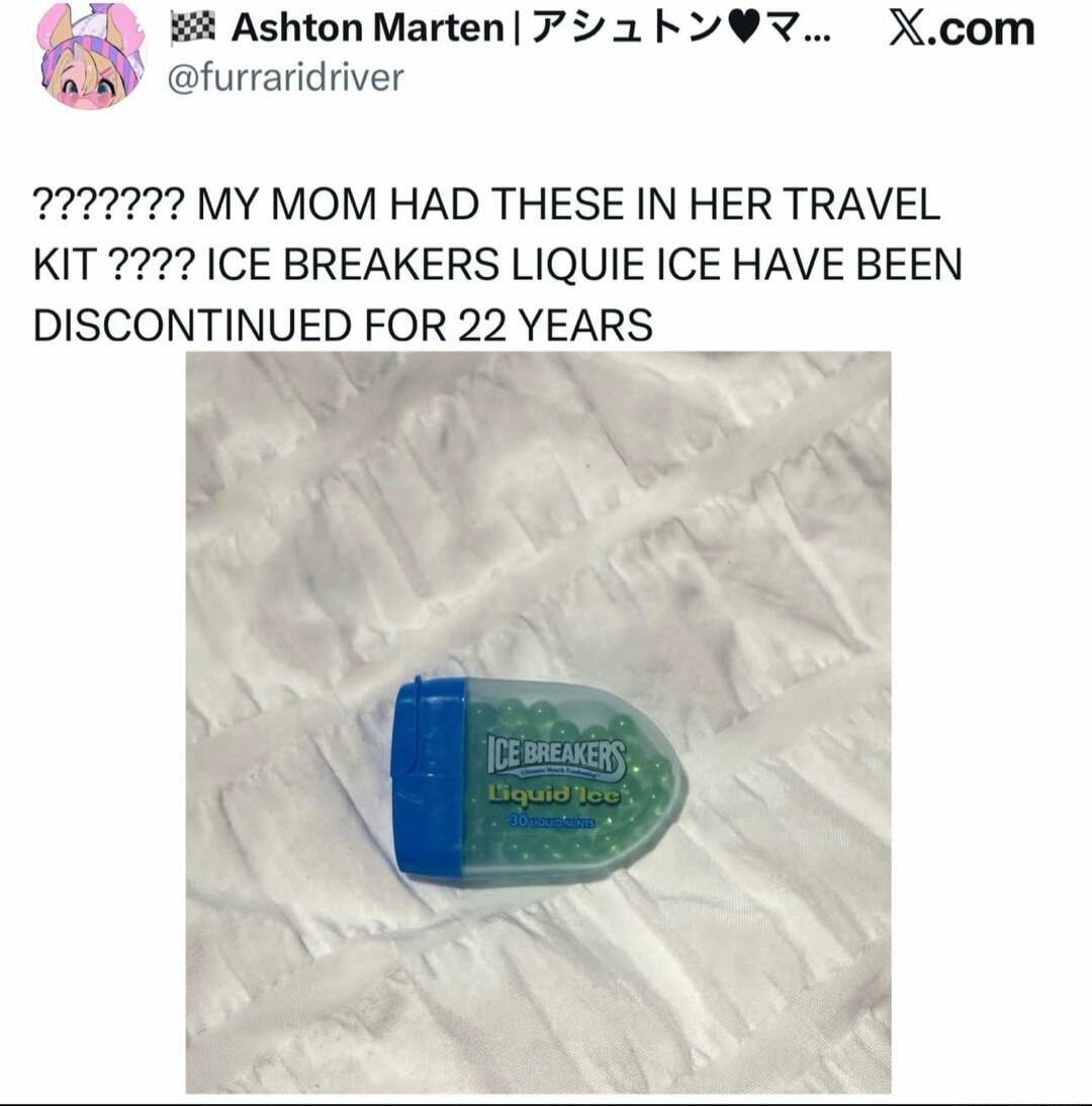 ??????? MY MOM HAD THESE IN HER TRAVEL KIT ????? ICE BREAKERS LIQUID ICE HAVE BEEN DISCONTINUED FOR 22 YEARS