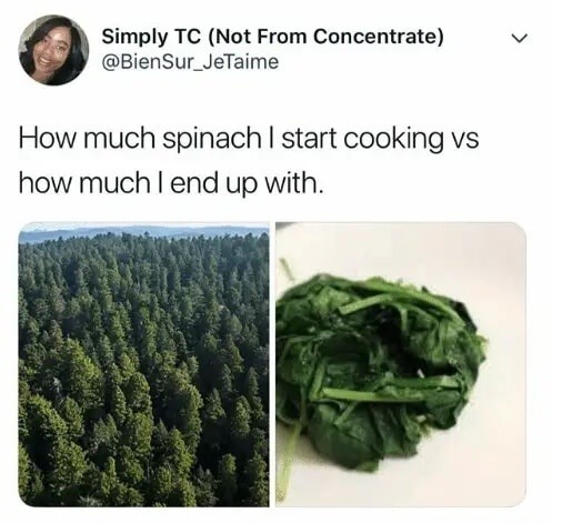 How much spinach I start cooking vs how much I end up with.