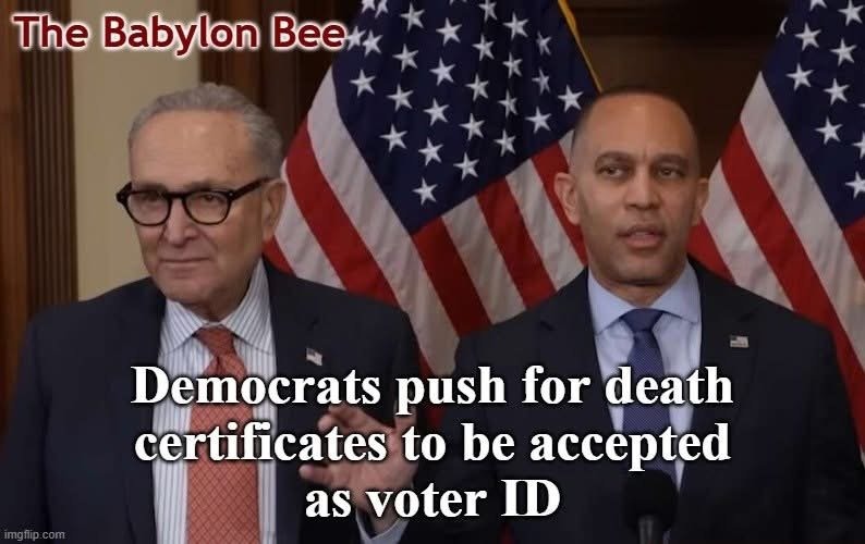 The Babylon Bee
Democrats push for death certificates to be accepted as voter ID