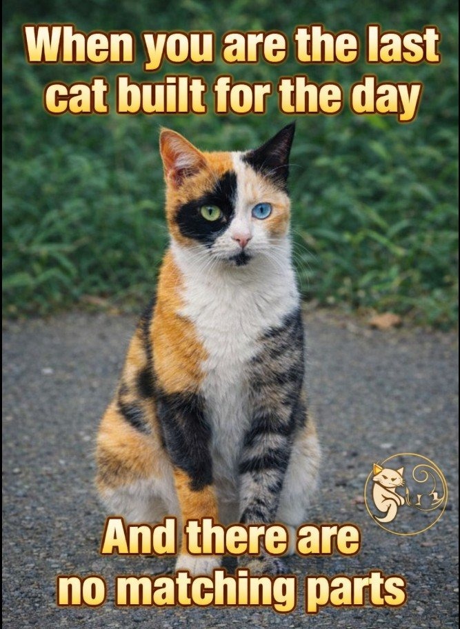 When you are the last cat built for the day
And there are no matching parts