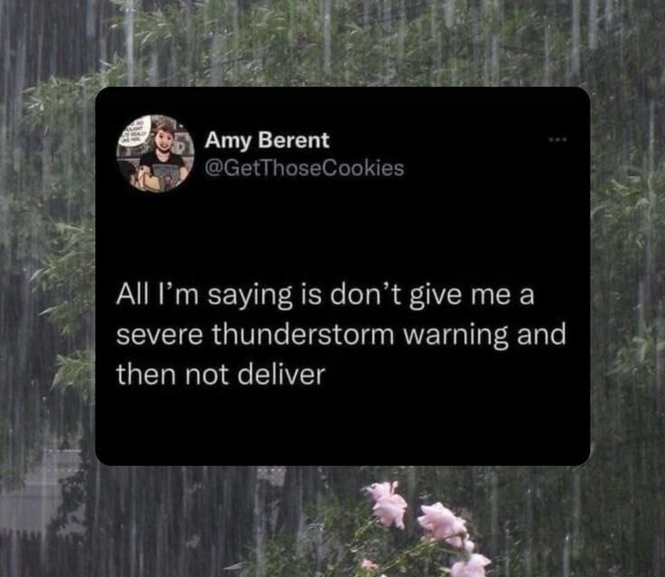 All I’m saying is don’t give me a severe thunderstorm warning and then not deliver