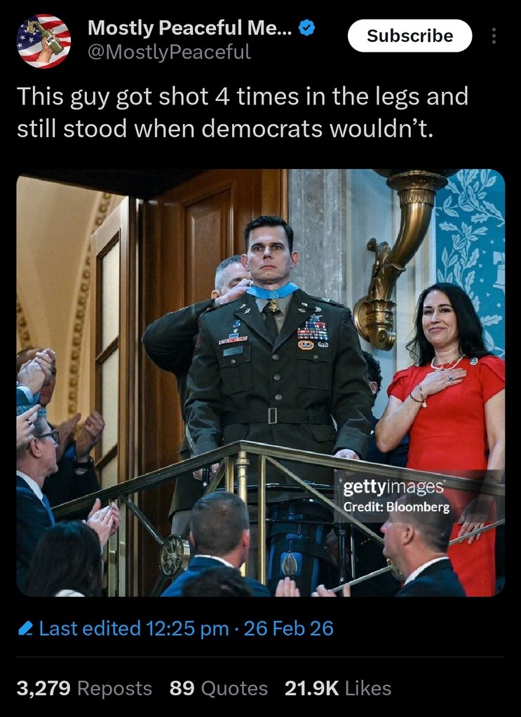 This guy got shot 4 times in the legs and still stood when democrats wouldn’t.