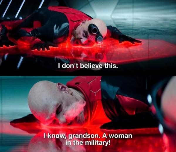 I don't believe this. I know, grandson. A woman in the military!