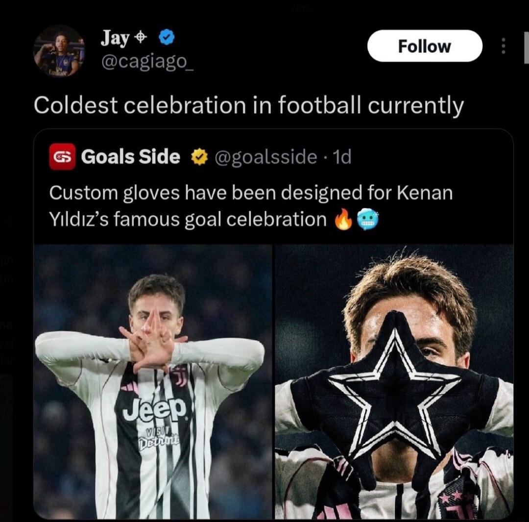 Coldest celebration in football currently
Custom gloves have been designed for Kenan Yildiz's famous goal celebration 🔥😮