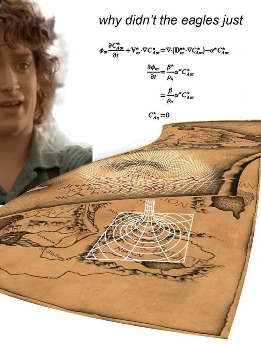 why didn't the eagles just [complex physics equations displayed above the map]
