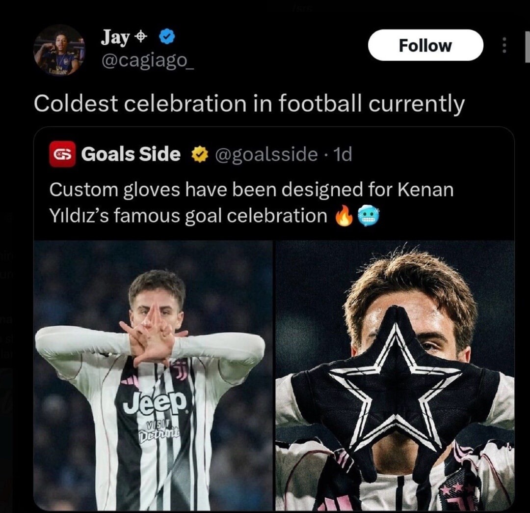 Coldest celebration in football currently
Custom gloves have been designed for Kenan Yildiz's famous goal celebration
