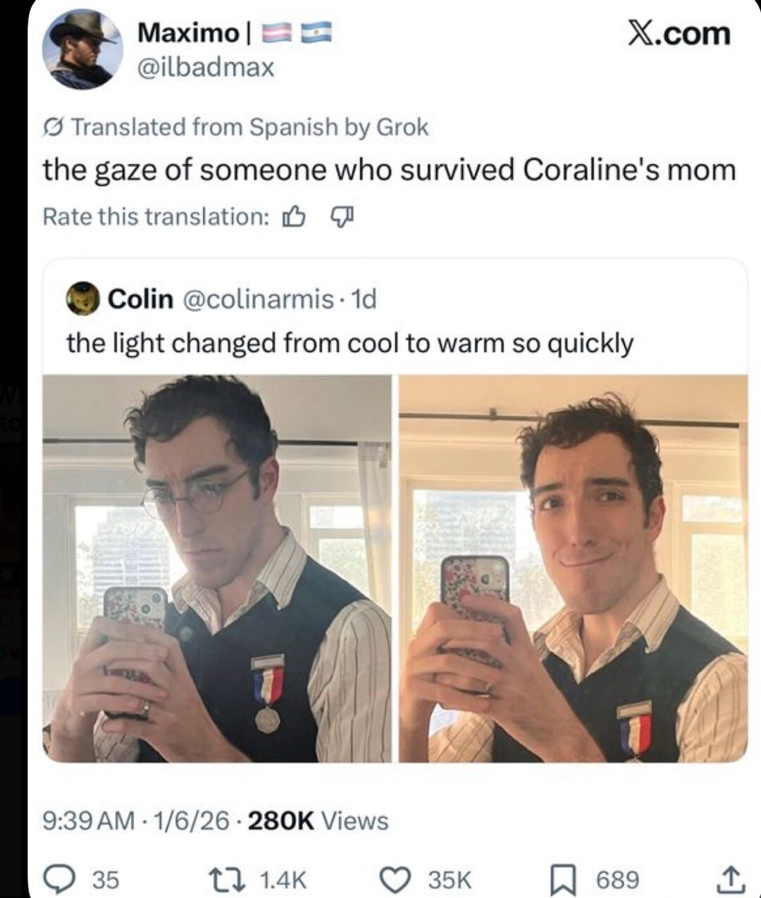 the gaze of someone who survived Coraline's mom

the light changed from cool to warm so quickly