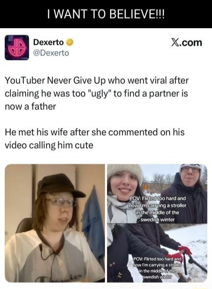 YouTuber Never Give Up who went viral after claiming he was too 