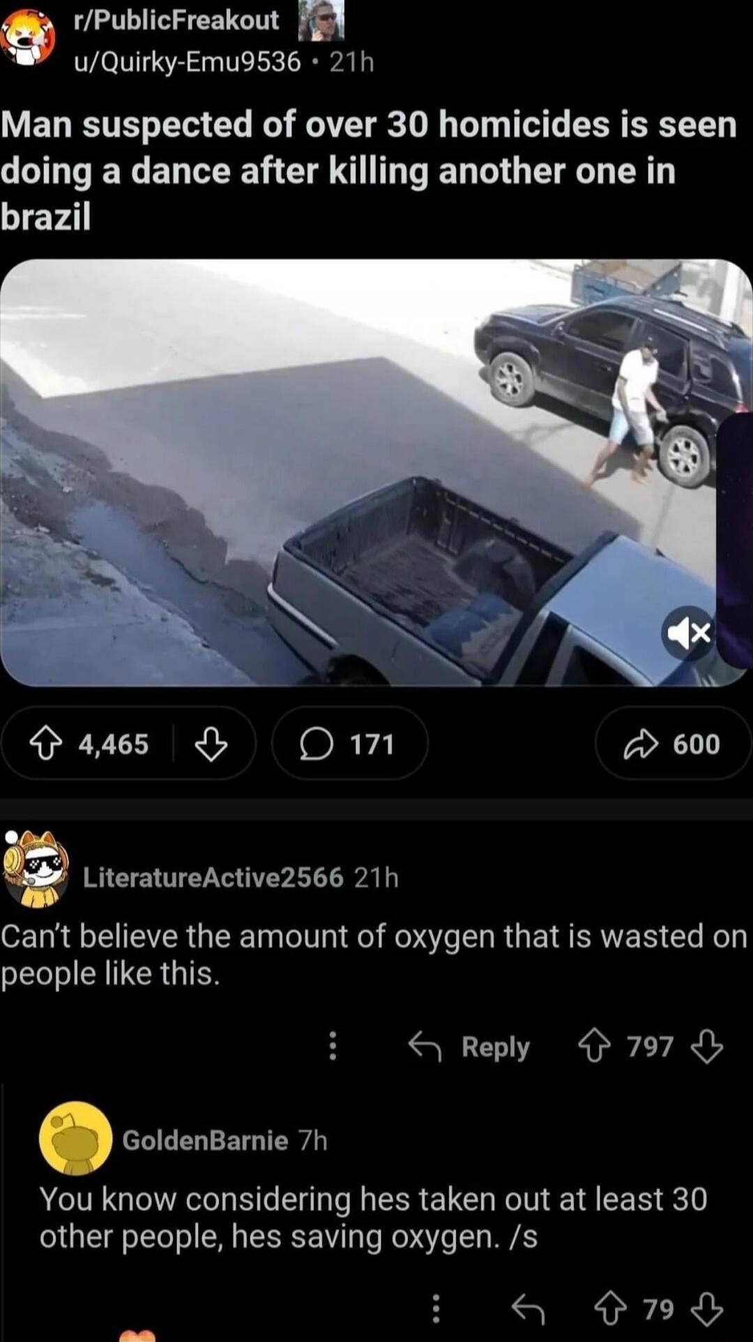 Man suspected of over 30 homicides is seen doing a dance after killing another one in brazil