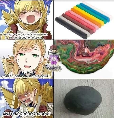 Apuesto a que sí las mezclo todas se verán como un arcoíris. Bueno, no es como imaginé que sería... ¡wey! ¡noooooooooooo!