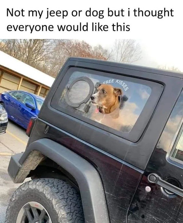 Not my jeep or dog but i thought everyone would like this FREE KISSES