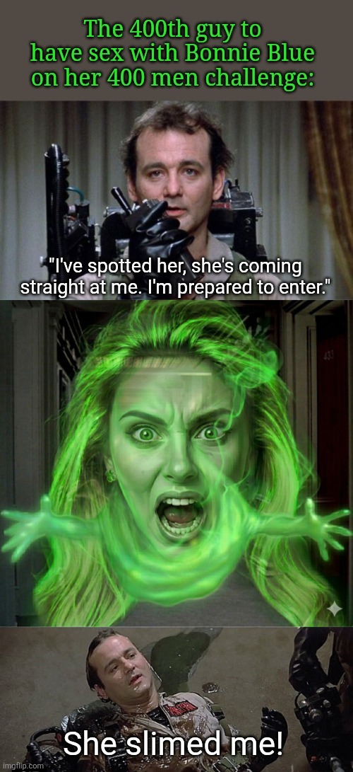 The 400th guy to have sex with Bonnie Blue on her 400 men challenge:
