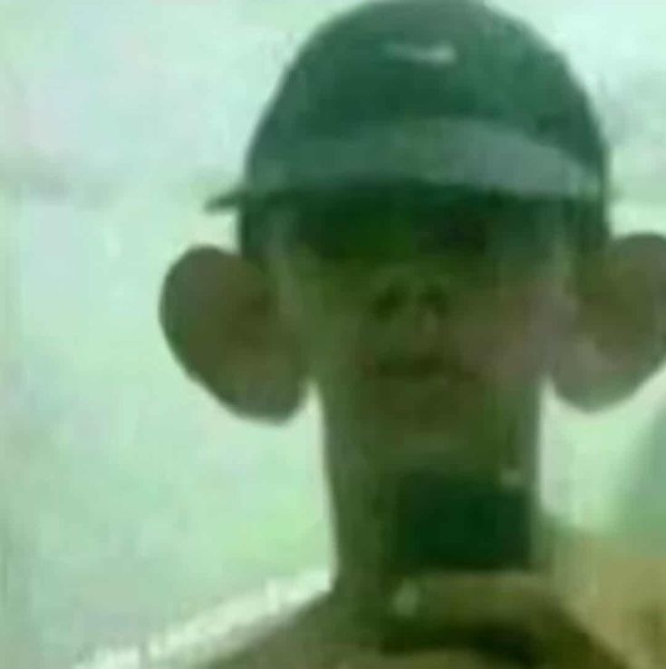 Foto borrosa de una persona con orejas desproporcionadamente grandes usando una gorra.