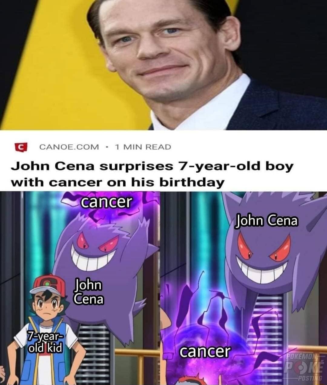 John Cena surprises 7-year-old boy with cancer on his birthday
cancer