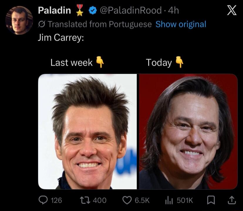 Jim Carrey:
Last week ↓
Today ↓