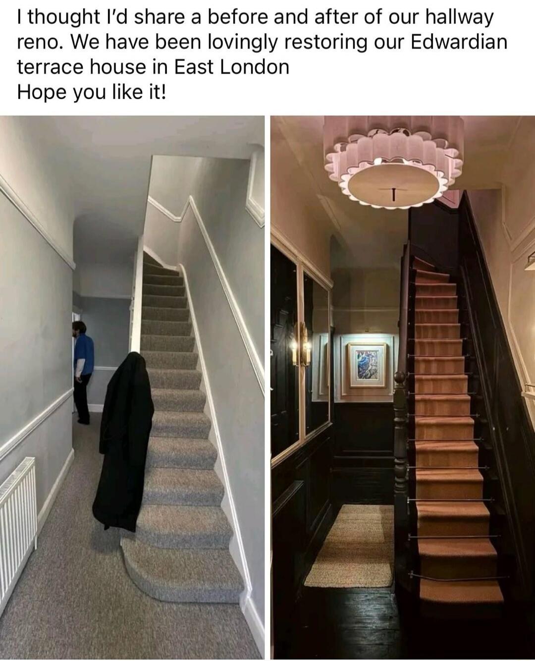 I thought I'd share a before and after of our hallway reno. We have been lovingly restoring our Edwardian terrace house in East London. Hope you like it!