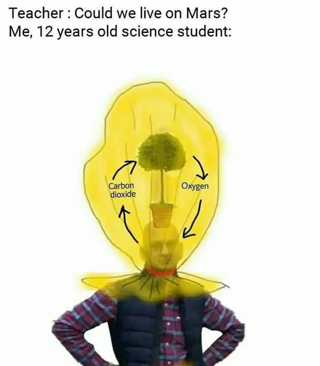 Teacher: Could we live on Mars? Me, 12 years old science student: