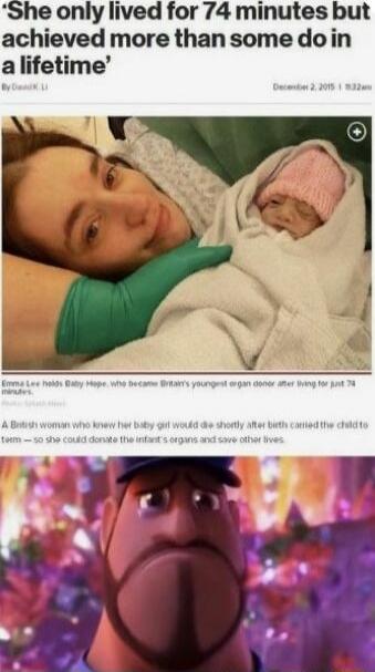 ‘She only lived for 74 minutes but achieved more than some do in a lifetime’ By Daniel Li December 2, 2015 10:32am Emma Lee holds baby Hope, who became Britain’s youngest organ donor after living for just 74 minutes. A Bristolian woman who knew her baby would die shortly after birth carried the child to term — so she could donate the infant’s organ