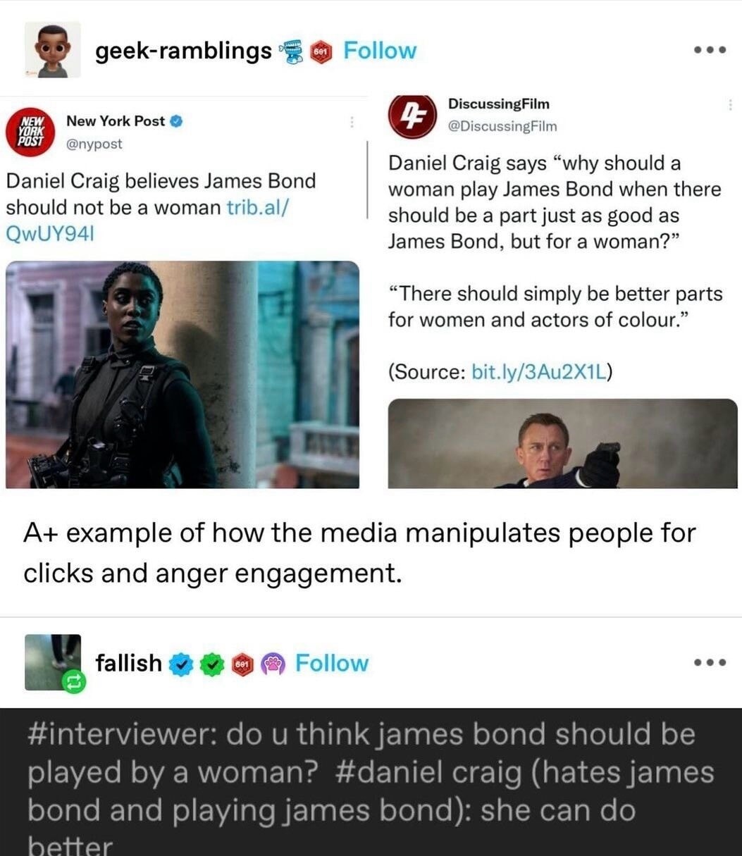 Daniel Craig believes James Bond should not be a woman trib.al/ QwUY941. Daniel Craig says 