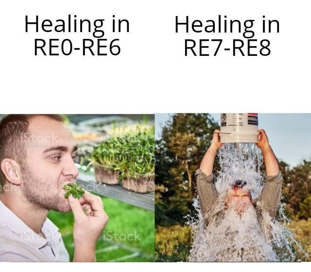 Healing in RE0-RE6  Healing in RE7-RE8