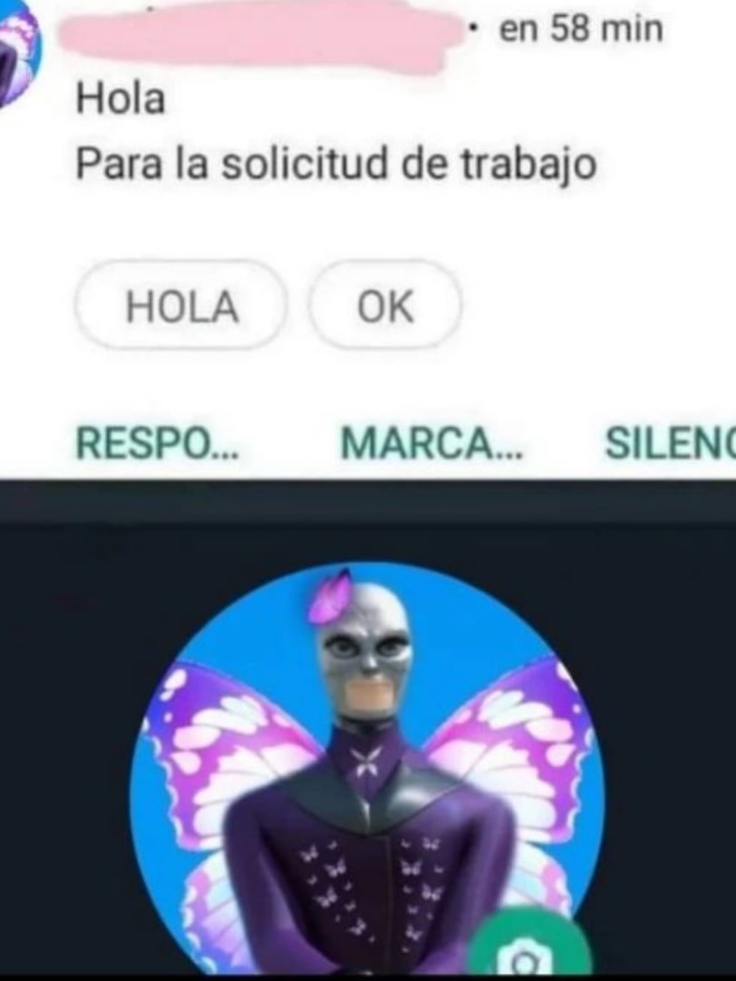 Hola
Para la solicitud de trabajo
HOLA  OK
RESPO...  MARCA...  SILENC...