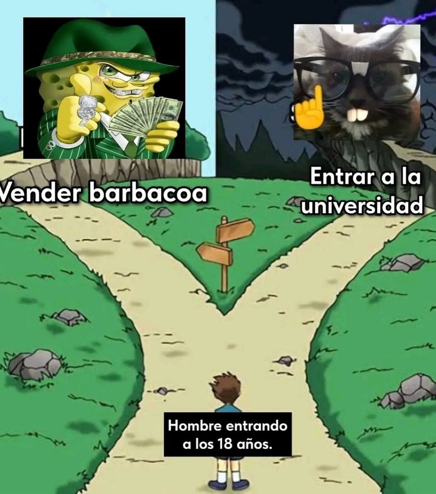 Vender barbacoa. Entrar a la universidad. Hombre entrando a los 18 años.