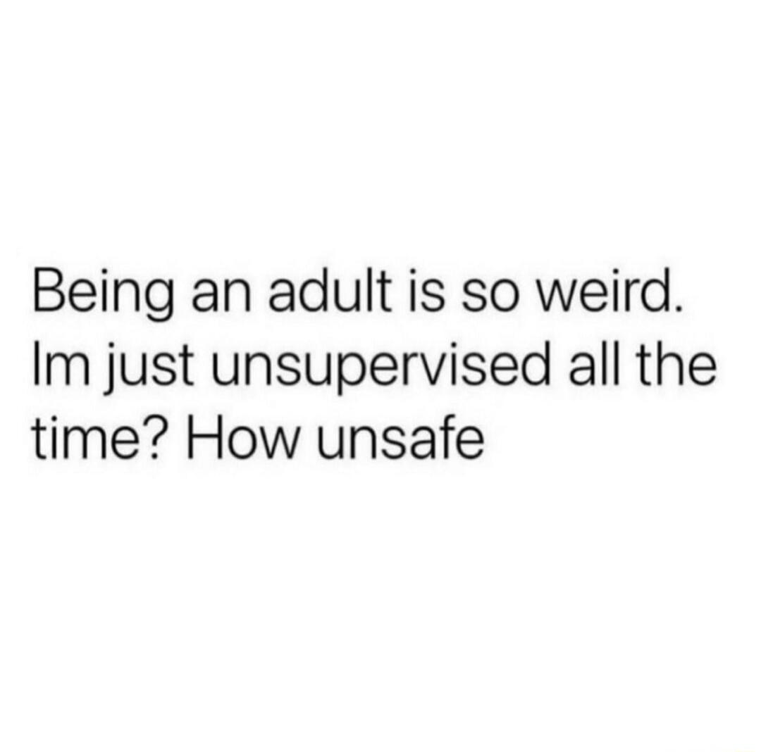 Being an adult is so weird. Im just unsupervised all the time? How unsafe