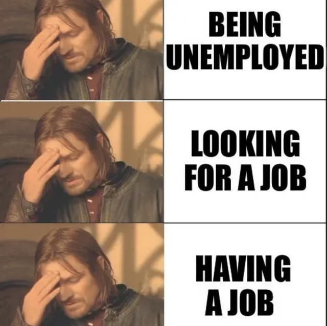 BEING UNEMPLOYED
LOOKING FOR A JOB
HAVING A JOB