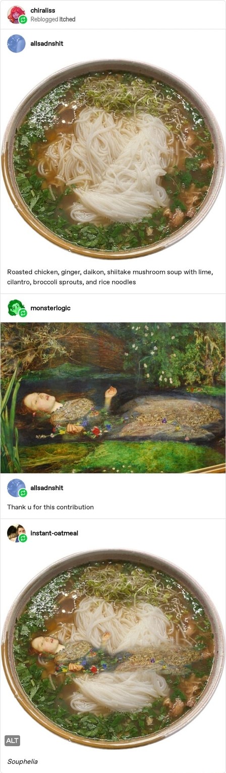 Roasted chicken, ginger, daikon, shiitake mushroom soup with lime, cilantro, broccoli sprouts, and rice noodles
Thank u for this contribution