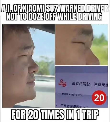 A.I. OF XIAOMI SU7 WARNED DRIVER NOT TO DOZE OFF WHILE DRIVING FOR 20 TIMES IN 1 TRIP