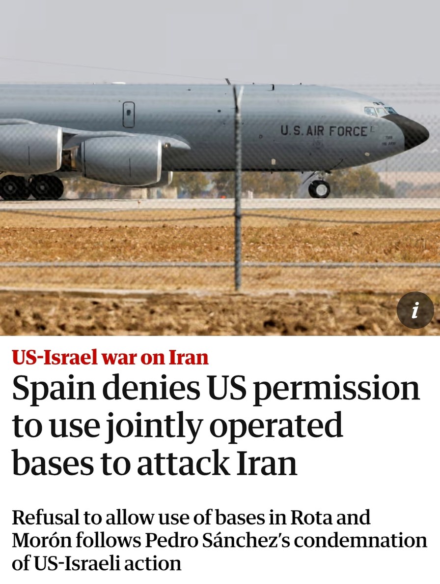 US-Israel war on Iran Spain denies US permission to use jointly operated bases to attack Iran Refusal to allow use of bases in Rota and Morón follows Pedro Sánchez's condemnation of US-Israeli action