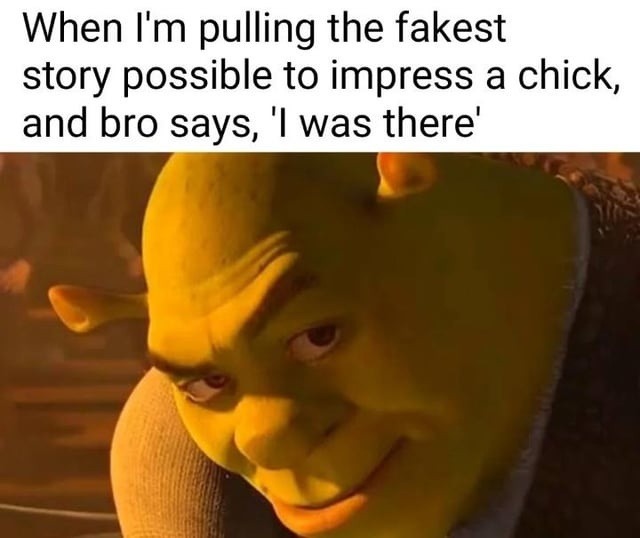 When I'm pulling the fakest story possible to impress a chick, and bro says, 'I was there'