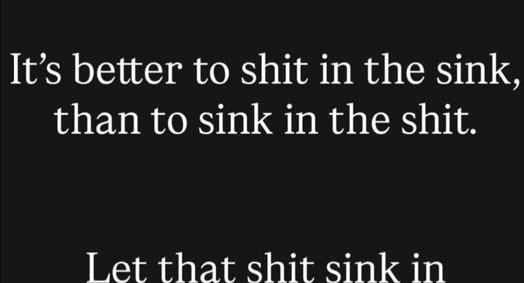 It's better to shit in the sink, than to sink in the shit. Let that shit sink in