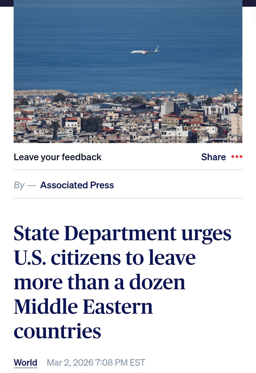State Department urges U.S. citizens to leave more than a dozen Middle Eastern countries