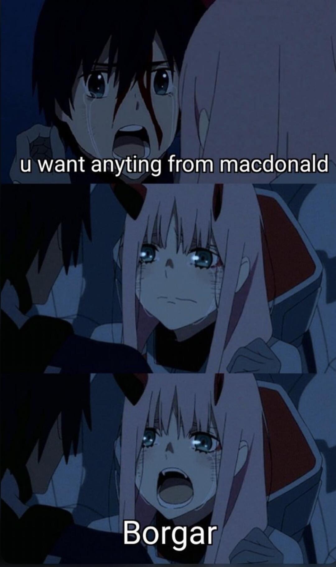 u want anything from macdonald
Borgar