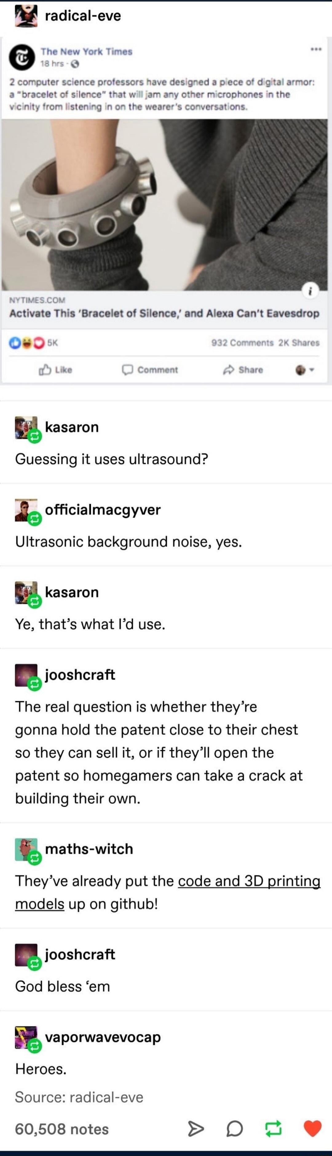 The New York Times 18 hrs · 2 computer science professors have designed a piece of digital armor: a 'bracelet of silence' that will jam any other microphones in the vicinity from listening in on the wearer's conversations. NYTIMES.COM Activate This 'Bracelet of Silence', and Alexa Can’t Eavesdrop