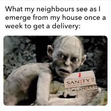 What my neighbours see as I emerge from my house once a week to get a delivery: