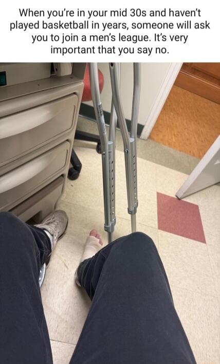 When you're in your mid 30s and haven't played basketball in years, someone will ask you to join a men's league. It's very important that you say no.