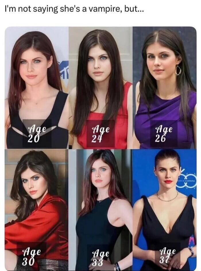 I'm not saying she's a vampire, but... Age 20, Age 24, Age 26, Age 30, Age 33, Age 37